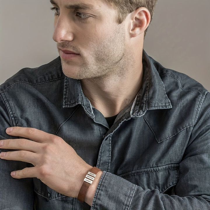 Men's Leather Name Bracelet