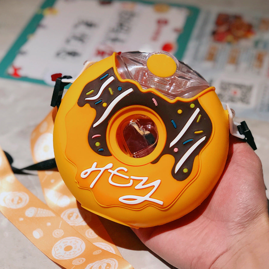 Cute Donut Ice Cream Water Bottle With Straw Creative Round Shape Cup Portable Leakproof Tritan Bottle
