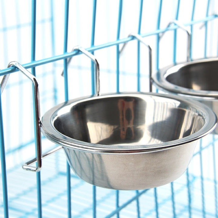 Hanging stainless steel dog food bowl