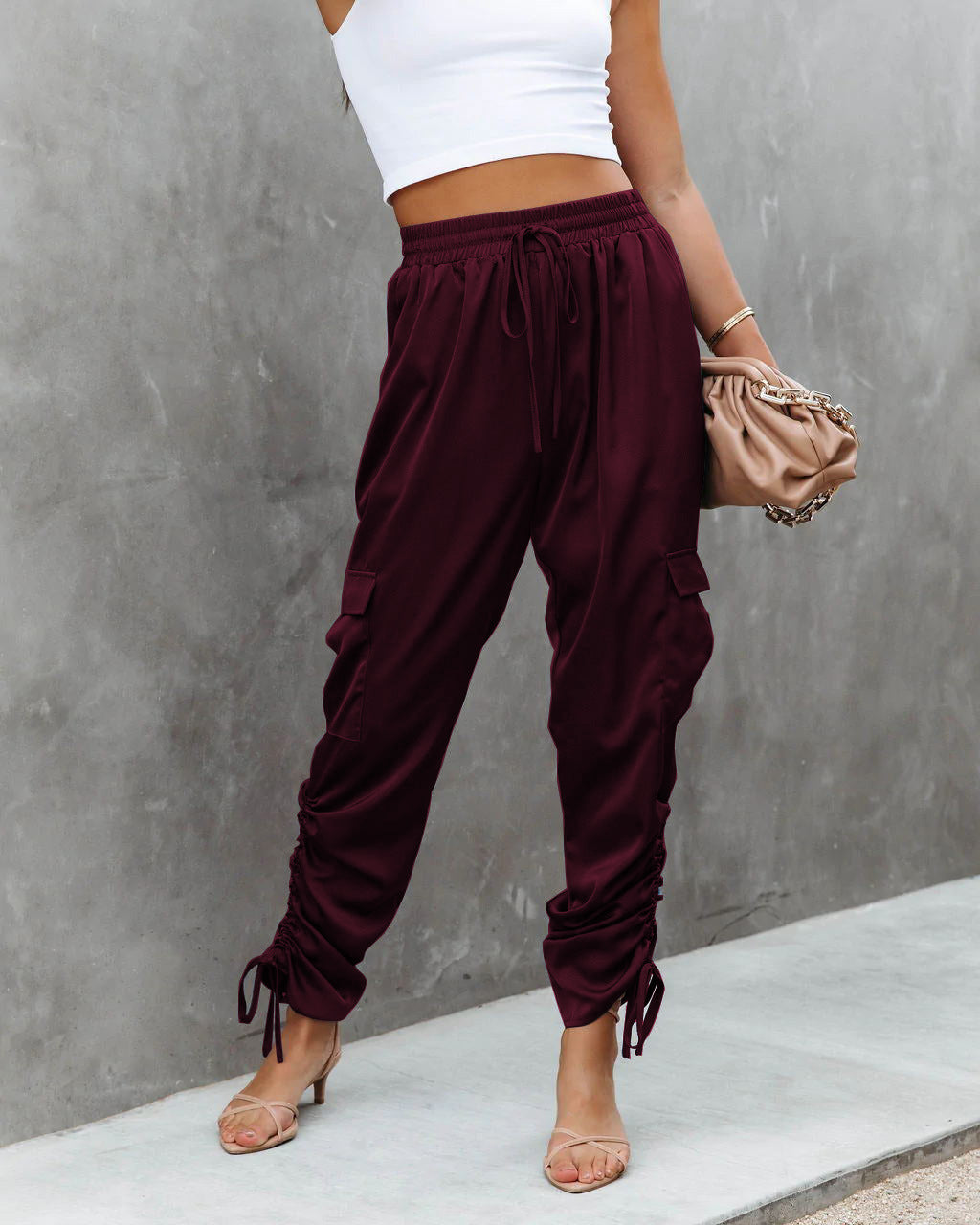 Lace-up Elastic Waist With Pocket Pants Casual Pants
