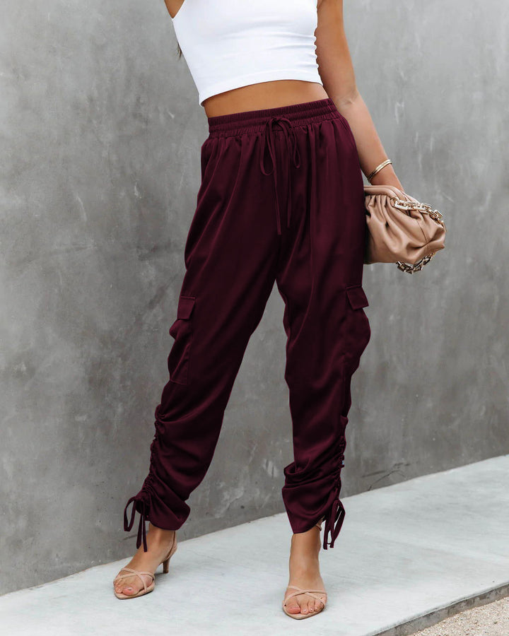 Lace-up Elastic Waist With Pocket Pants Casual Pants