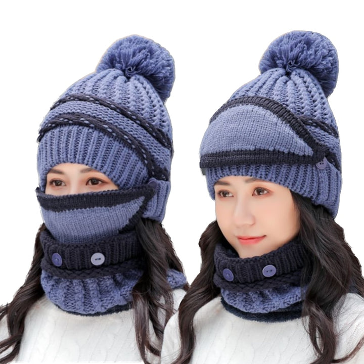 Warm knitted cotton hat suit