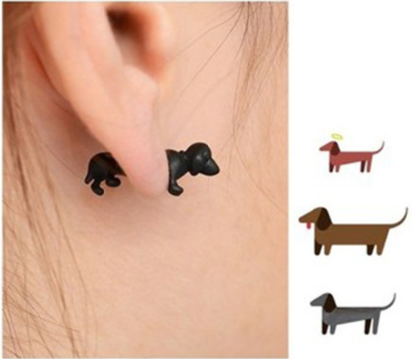 1Pair Punk Jewelry Pet 3D Animal Dachshund Dog Earrings for Men and Women