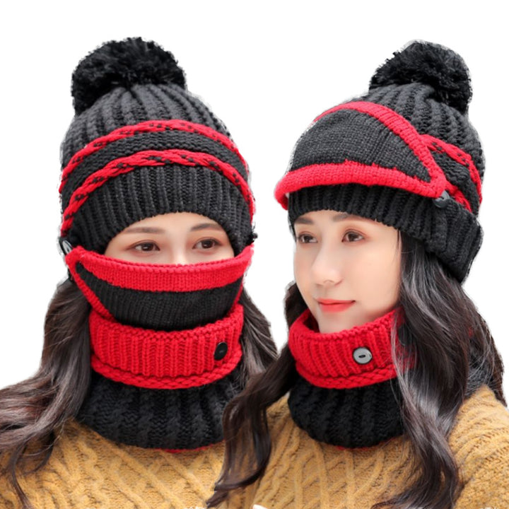 Warm knitted cotton hat suit