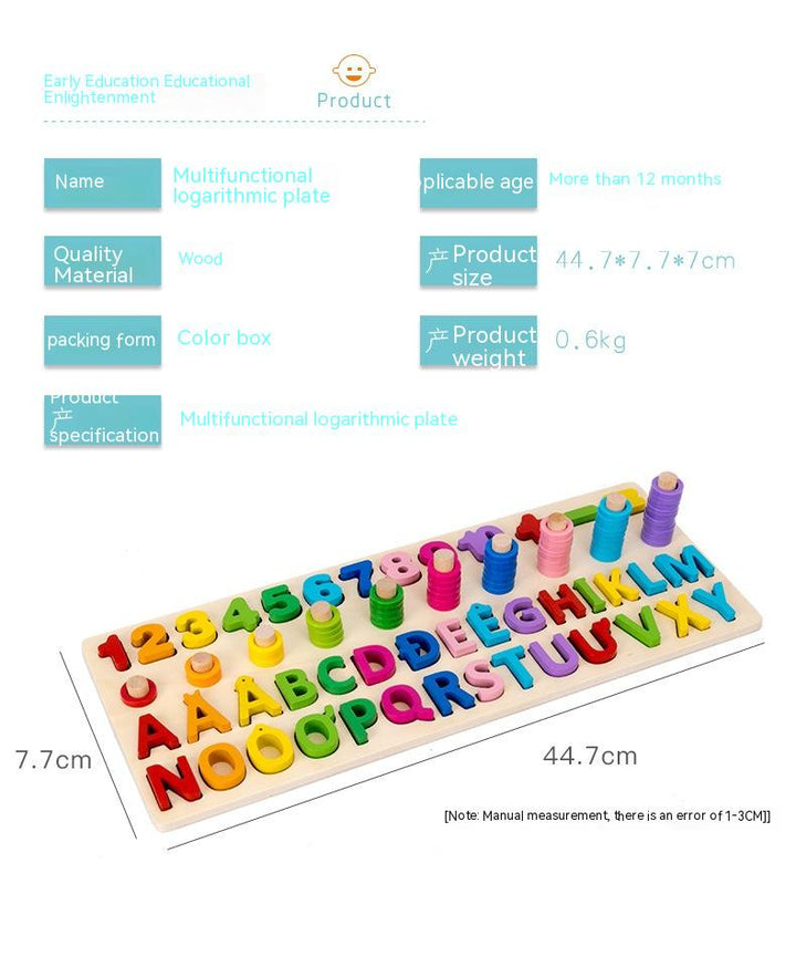 Wooden Three-in-one Digital Board Digital Shape Matching Letter Cognitive Toy