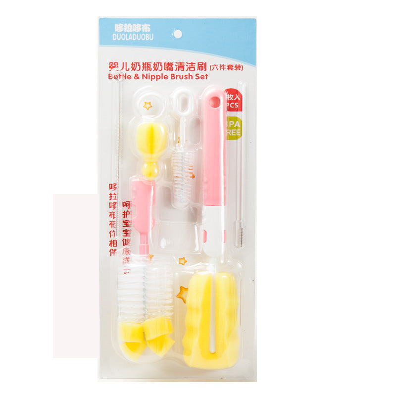 6-piece Sponge Bottle Brush Set Feeding Bottle Cleaning Set