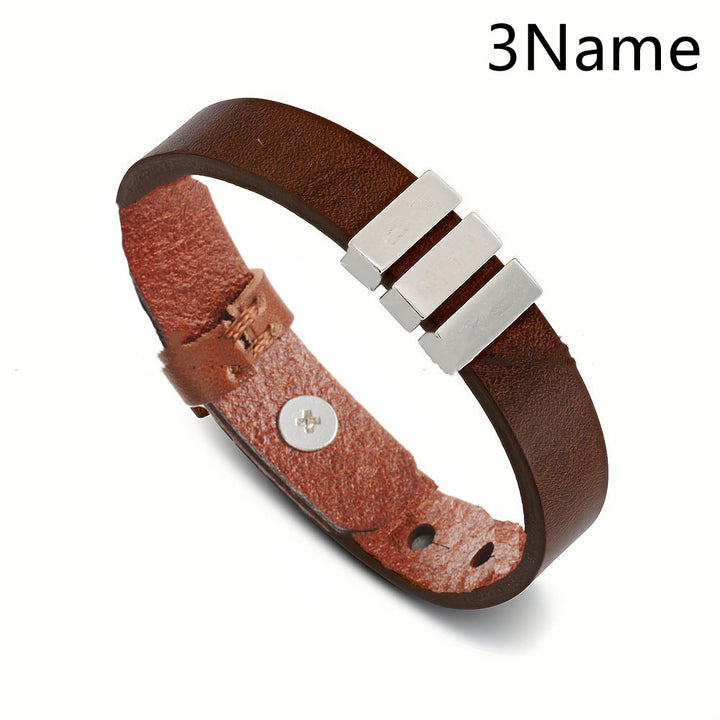 Men's Leather Name Bracelet