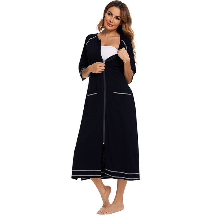 Home Wear Comfort And Casual Pregnant Women Breastfeeding Skirt Loose Pajamas 34 Sleeve Plus Size Robe