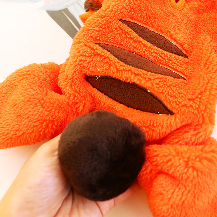 Autumn Winter Thermal Velvet Four-corner Clothes Orange Tiger Pet Costume Pet Clothes