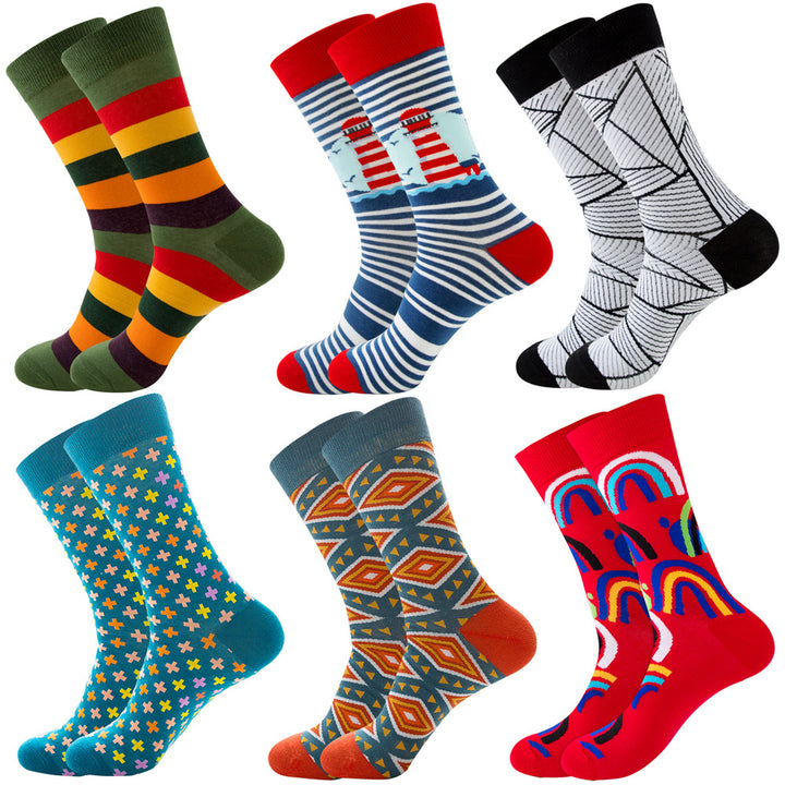 Animal Fruit Geometric Printing Six-color Combination Men's Socks