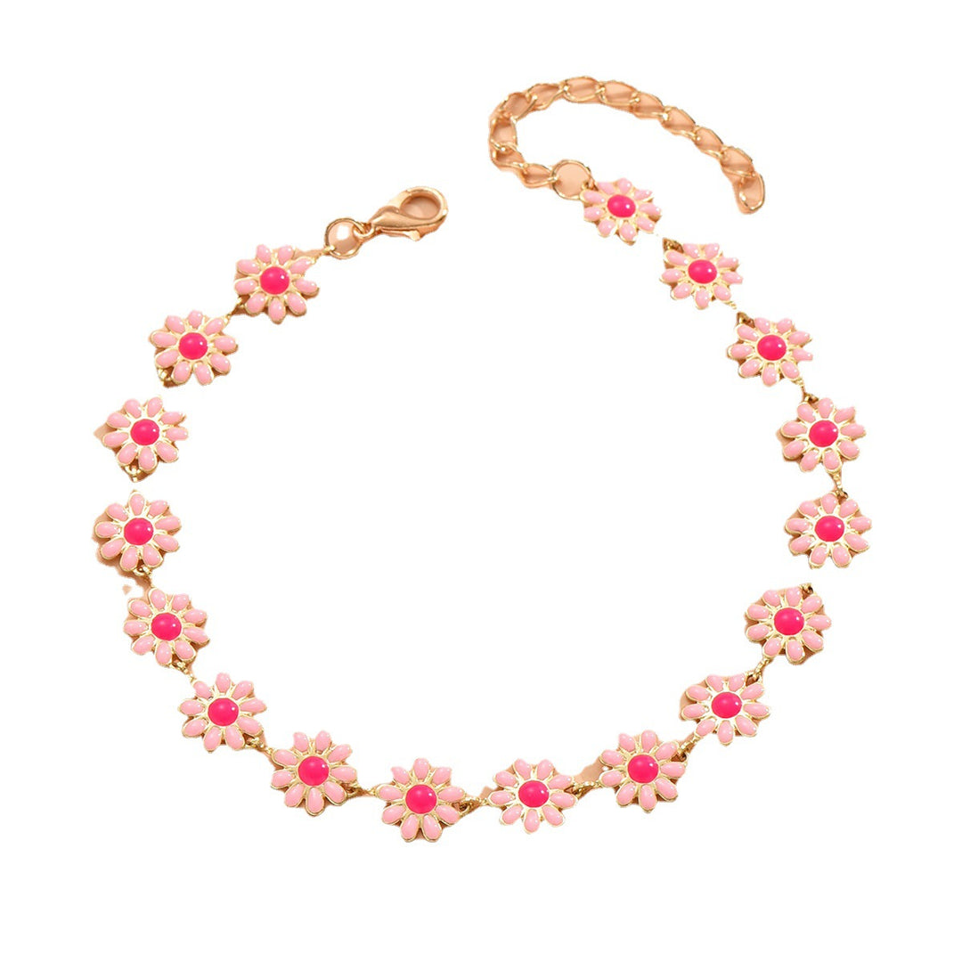 Oil Dripping Little Daisy Imitation Pearl Handmade String Flower Anklet