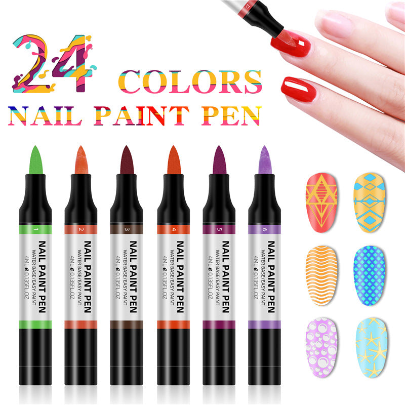 24 Color Nail Polish Painting Pen 3D Painting Flower Pen Drawing Nail Point Flower Pen Water-based Tasteless Nail Polish Pen