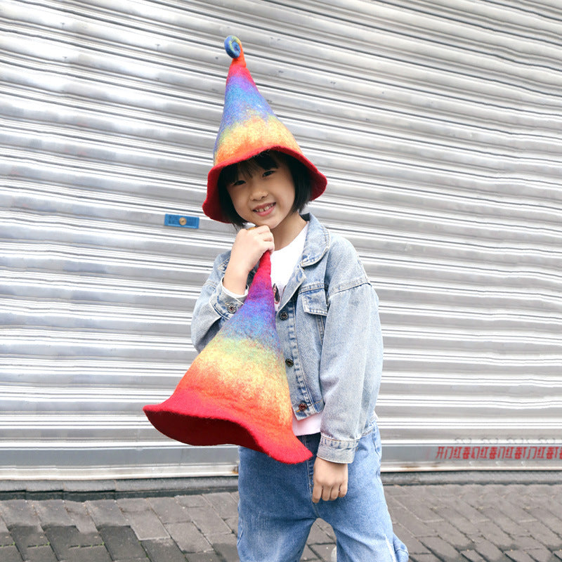 Handmade Wool Felt Hat Autumn And Winter Funny Elf Wizard High Hat