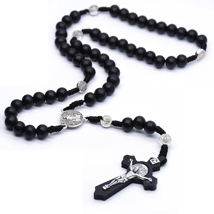 Hand-woven Wooden Bead Cross Necklace A Religious Jewelry