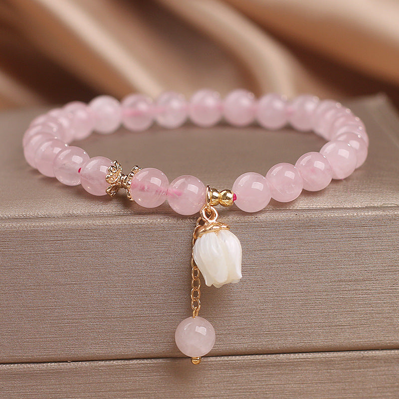 Summer Sweet Bracelet Ethnic Style White Jade Lotus Pendant