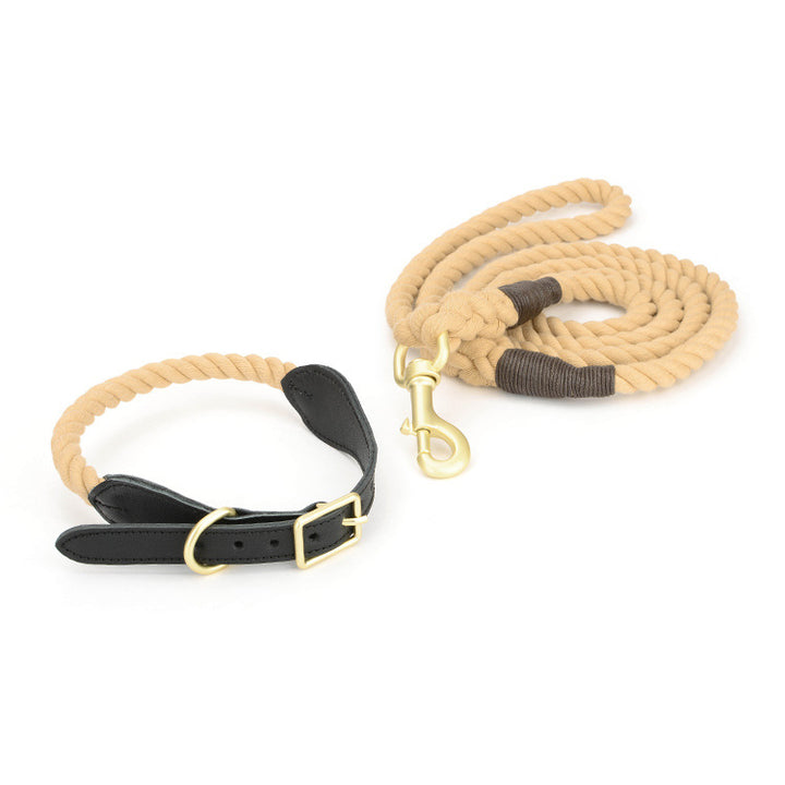 Pet Cowhide Woven Cotton Rope Dog Leash