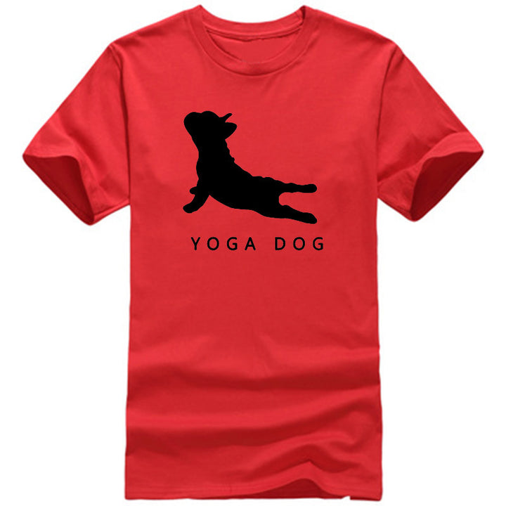 YOGA DOG Letter Crew Neck Short Sleeve Wide T-shirt