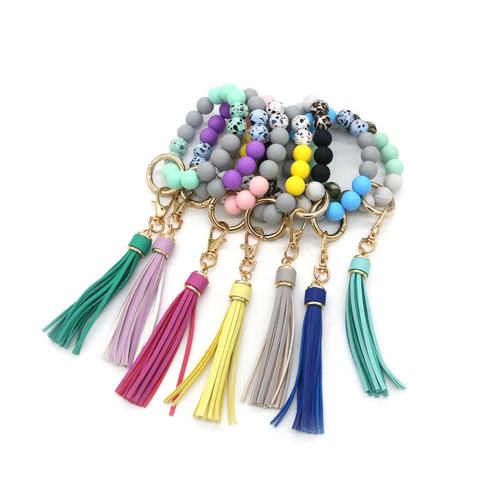 Tassel Camouflage Silicone Beads Bracelet Keychain