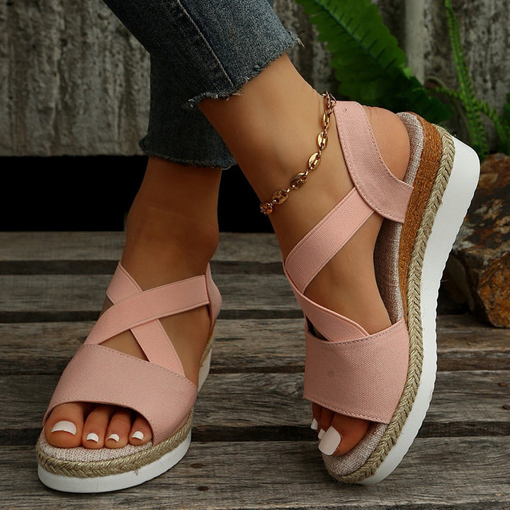 Wedge Sandals For Women Cross-strap Platform Gladiator Hemp Heel Shoes Summer