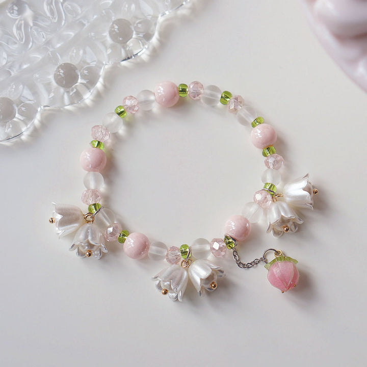 Gradient Rainbow Color Crystal Beads Butterfly Bracelet Linglan Tulip Flower Beaded Bracelet