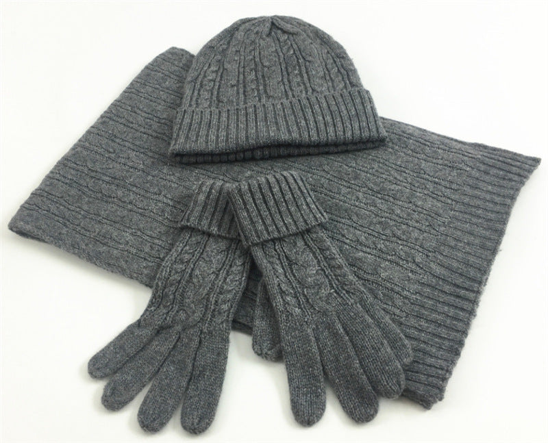 Fashion Solid Color Twist Warm Hat Scarf Glove Set