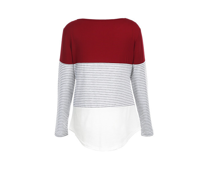 Striped stitching long sleeve pregnant women breastfeeding top T-shirt