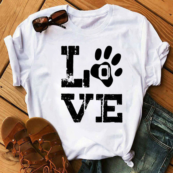 Love Dog Paw Print Short-sleeved T-shirt