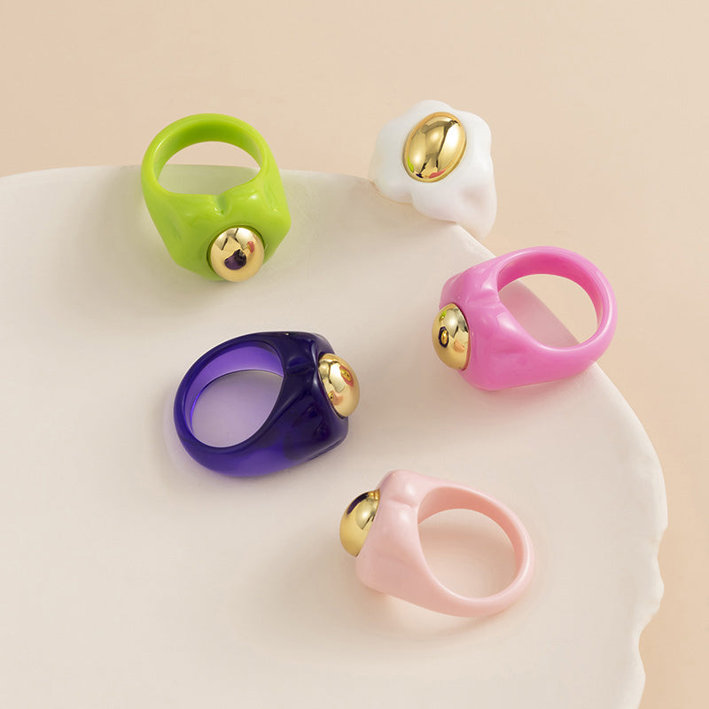 Big Acrylic Colorful Flower Women Ring Aesthetic Jewelry