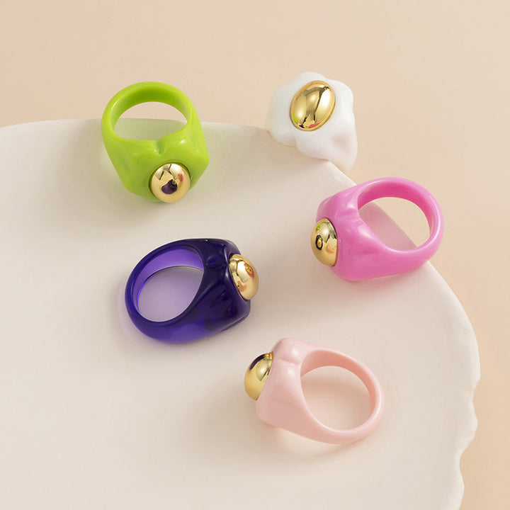Big Acrylic Colorful Flower Women Ring Aesthetic Jewelry