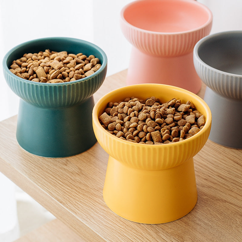 High Foot Neck Protection Ceramic Cat Bowl