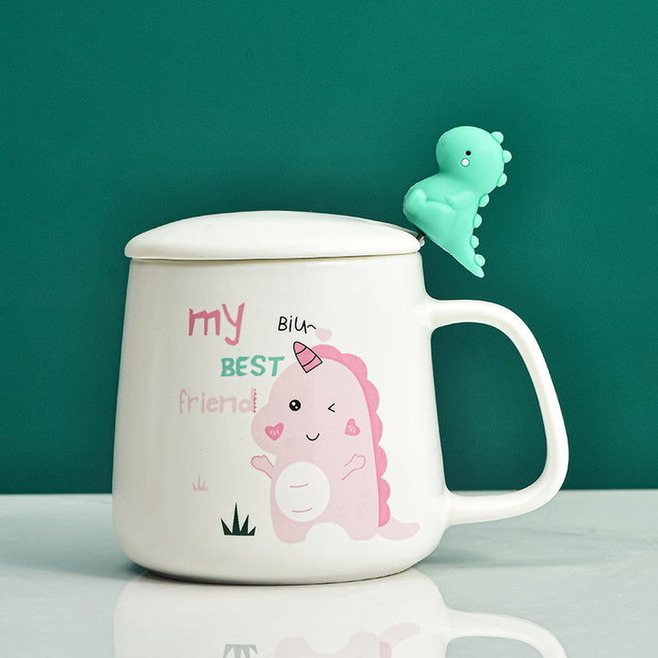 Cute Cartoon Dinosaur Mug With Lid Spoon Children Drinking Cup Ceramic