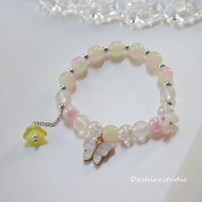 Gradient Rainbow Color Crystal Beads Butterfly Bracelet Linglan Tulip Flower Beaded Bracelet