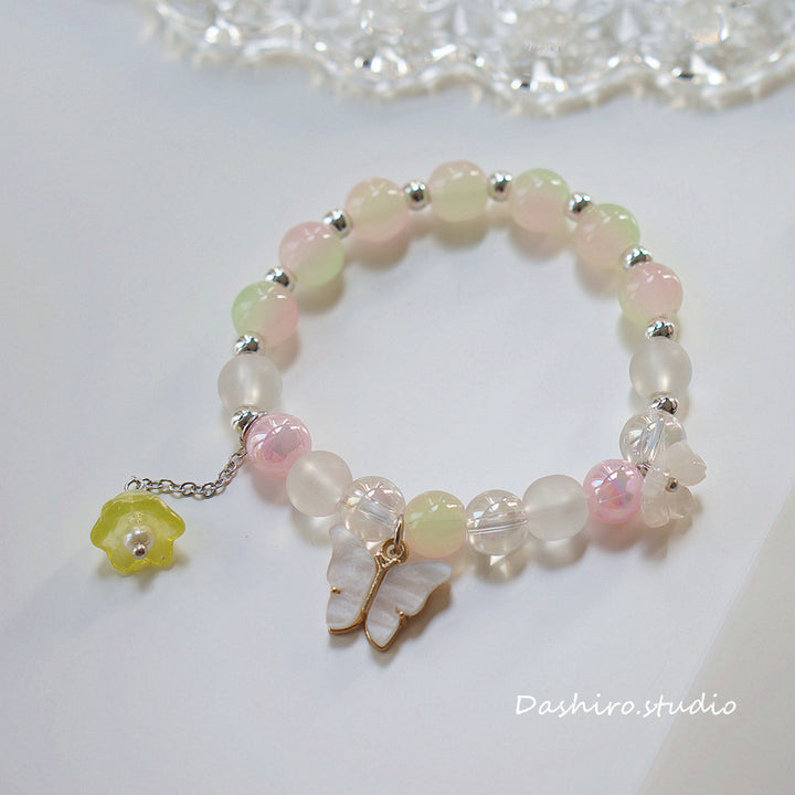 Gradient Rainbow Color Crystal Beads Butterfly Bracelet Linglan Tulip Flower Beaded Bracelet