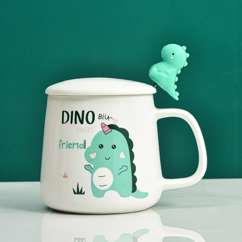 Cute Cartoon Dinosaur Mug With Lid Spoon Children Drinking Cup Ceramic