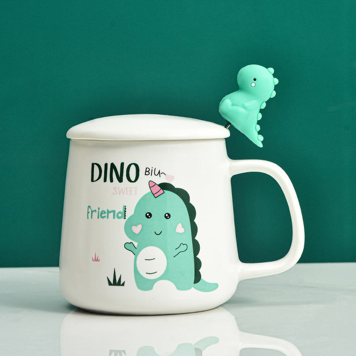Cute Cartoon Dinosaur Mug With Lid Spoon Children Drinking Cup Ceramic