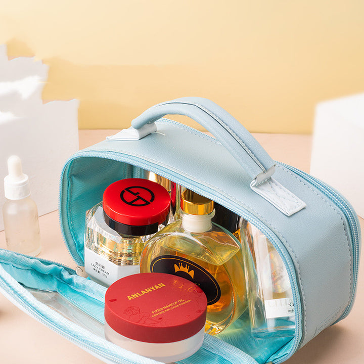 Leather Cosmetic Bag Transparent And Portable