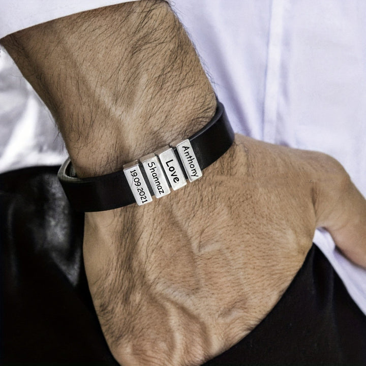 Men's Leather Name Bracelet