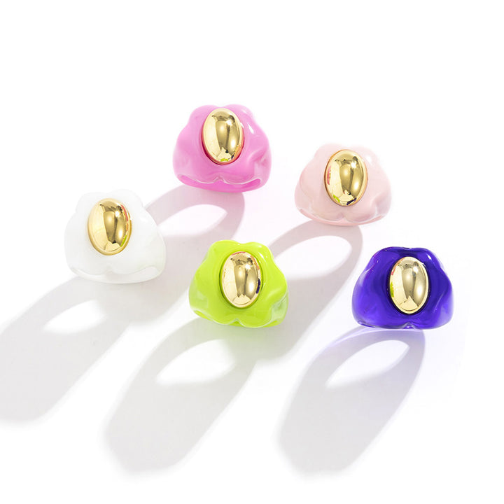 Big Acrylic Colorful Flower Women Ring Aesthetic Jewelry