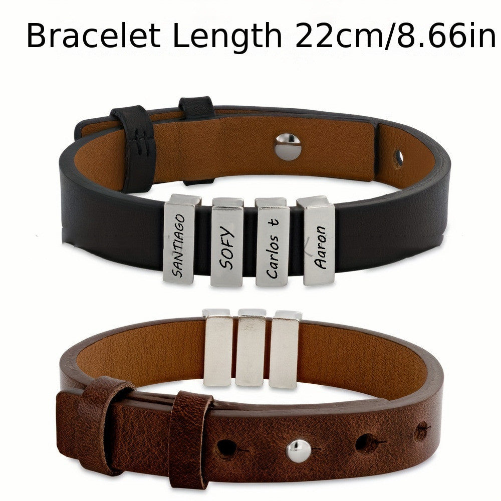 Men's Leather Name Bracelet