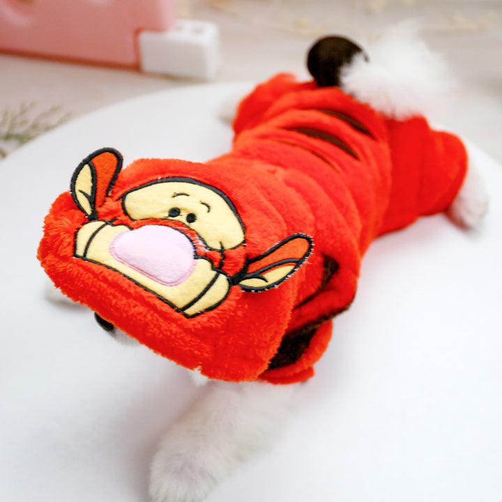 Autumn Winter Thermal Velvet Four-corner Clothes Orange Tiger Pet Costume Pet Clothes