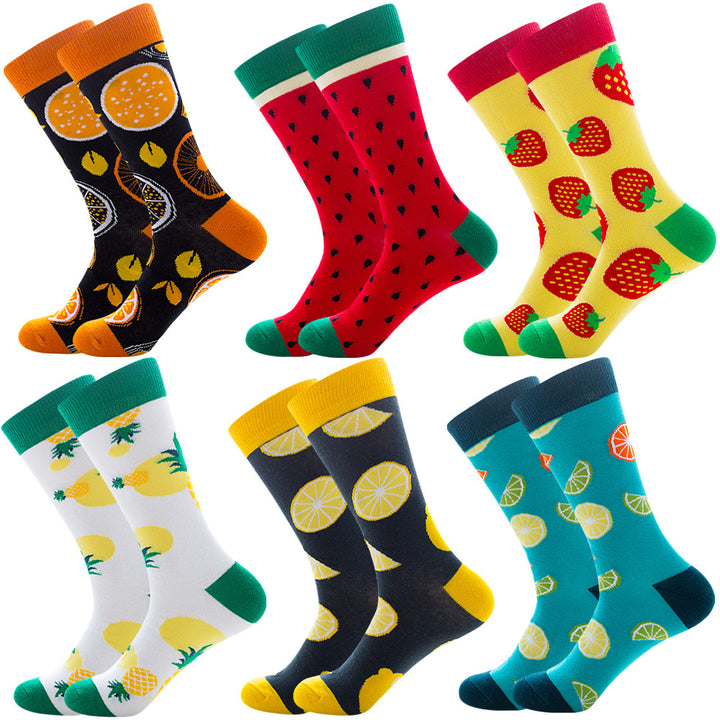 Animal Fruit Geometric Printing Six-color Combination Men's Socks
