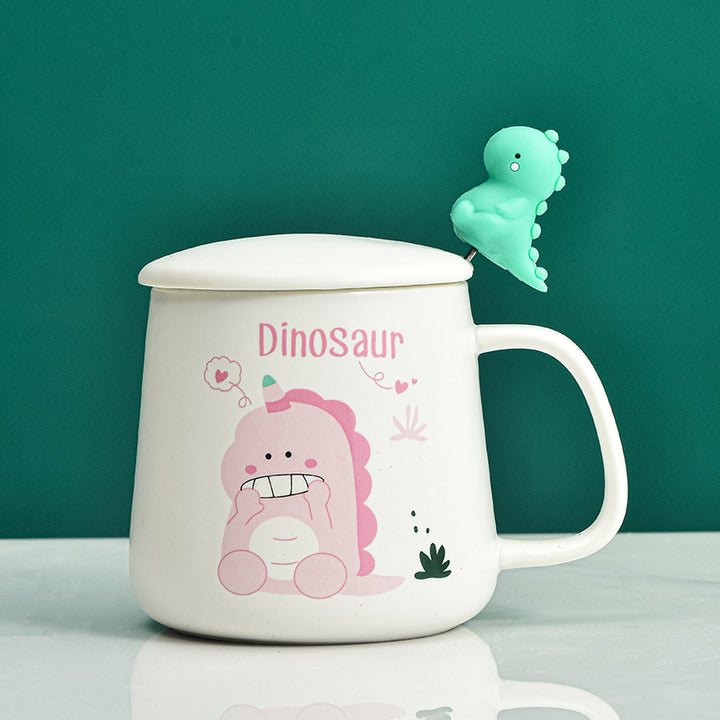 Cute Cartoon Dinosaur Mug With Lid Spoon Children Drinking Cup Ceramic