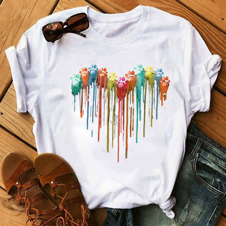Love Dog Paw Print Short-sleeved T-shirt