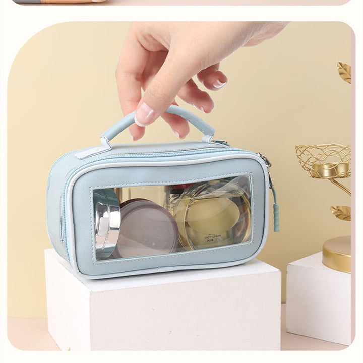 Leather Cosmetic Bag Transparent And Portable