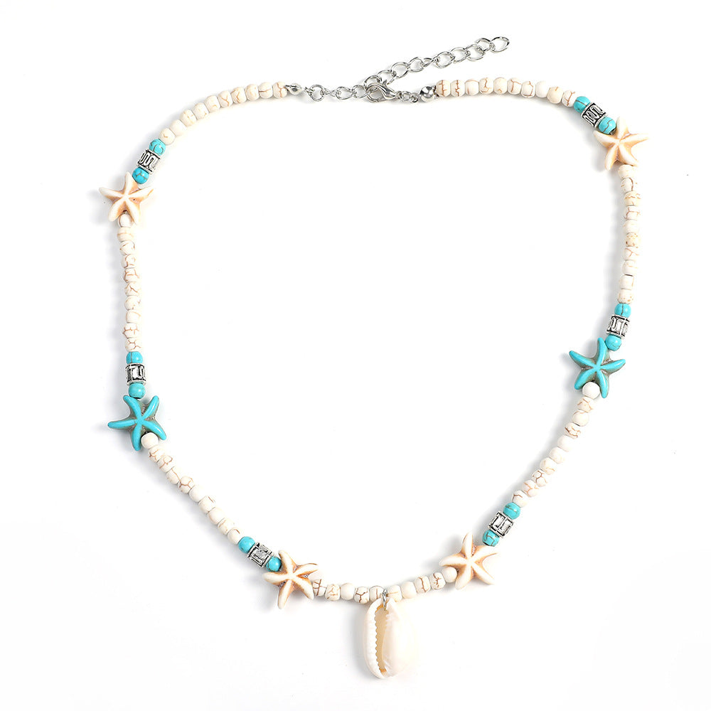 European And American Bohemian Handmade Turquoise Natural Shell Starfish Necklace