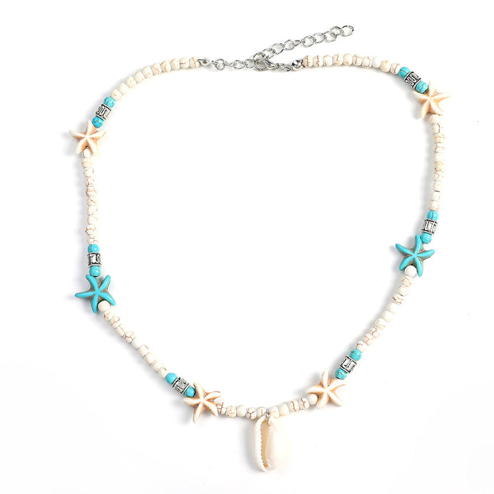 European And American Bohemian Handmade Turquoise Natural Shell Starfish Necklace