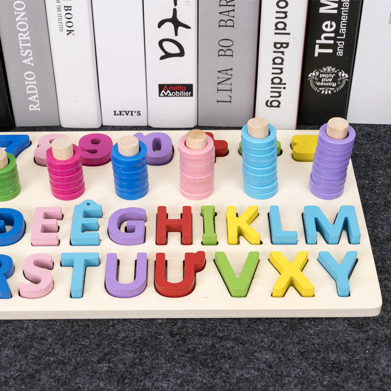 Wooden Three-in-one Digital Board Digital Shape Matching Letter Cognitive Toy