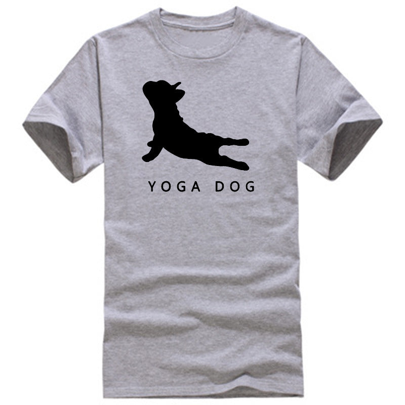 YOGA DOG Letter Crew Neck Short Sleeve Wide T-shirt