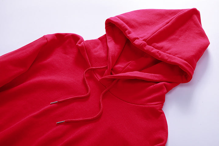 Cotton Hooded Pullover Short Sweater Exposed Navel