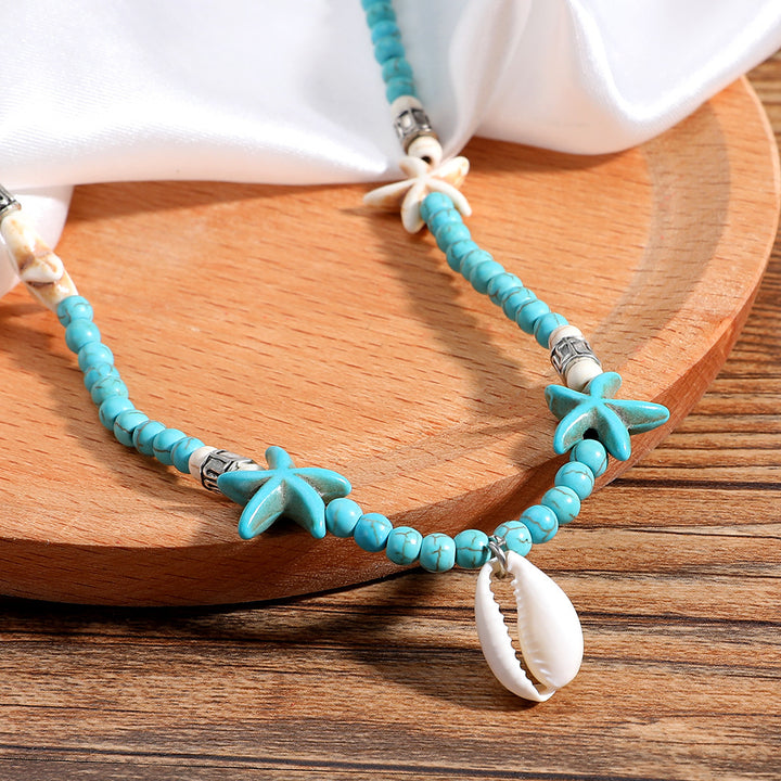 European And American Bohemian Handmade Turquoise Natural Shell Starfish Necklace
